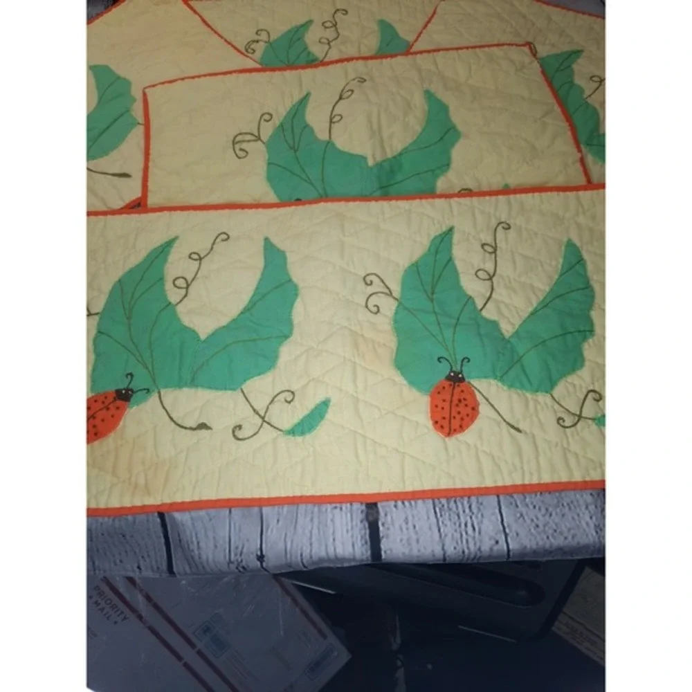 Handmade Ladybug Quilted‎ Placemat Set 5 Piece Table Decor Changing Pad Bassinet